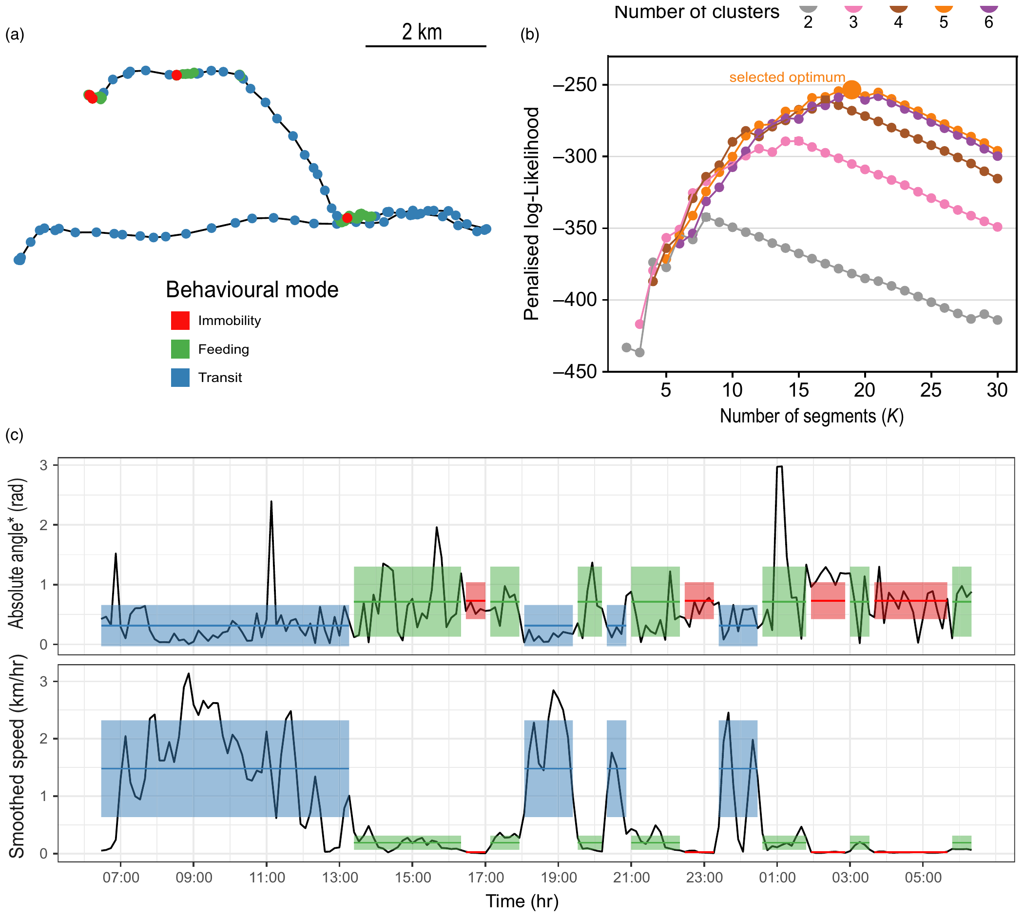 Trajet d’un zèbre et segmentation de sa vitesse et de ses changements de direction