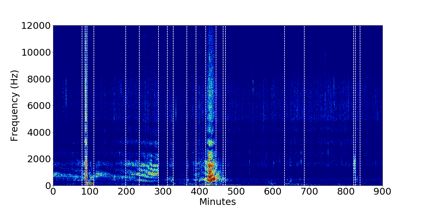 Spectrogramme sous-marin avec ruptures estimées